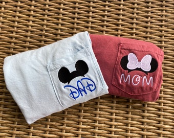 Mom and Dad Matching Disney Shirts, Minnie and Mickey Mouse Disney Comfort Colors Short Sleeve Pocket Tees