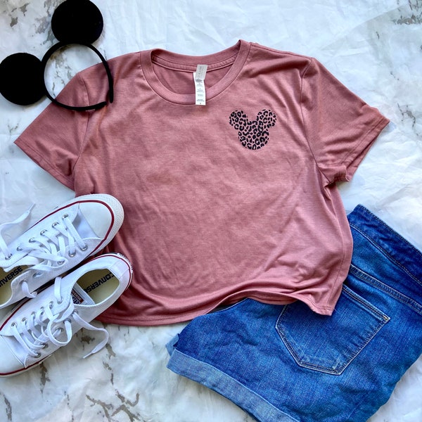 Disney Crop Top Short Sleeve Shirt Mickey Mouse for Women, Leopard Flowy Cheetah Mickey Shirt, Animal Print Disney Top, Animal Kingdom Shirt