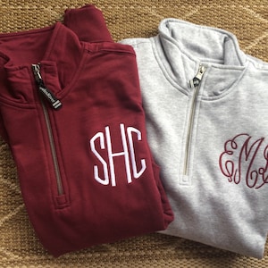 Monogram Charles River Sweatshirt Quarter Zip, Womens unisex fit Custom Name Oversized Pullover, Personalized Womens Jacket Gifts For Her image 1