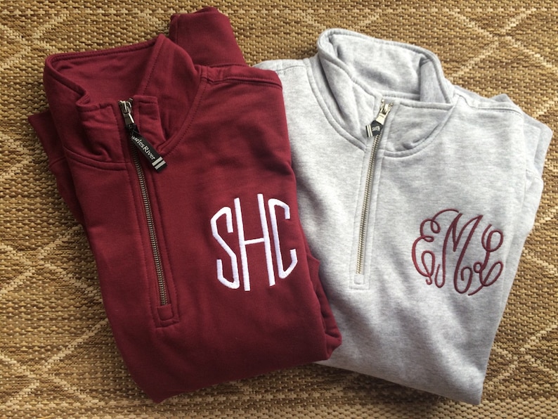 Monogram Charles River Sweatshirt Quarter Zip, Womens unisex fit Custom Name Oversized Pullover, Personalized Womens Jacket Gifts For Her image 1