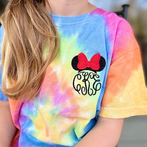 Girls Disney Tie Dye Monogram Shirt for youth and women, Tie Dye Mickey Mouse Tee, Matching Mom and Daughter Disney shirts, Mommy and me