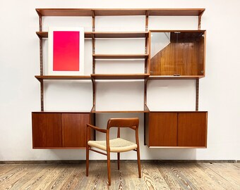 Vintage Poul Cadovius Wall Unit, Mid-Century Modern Design Shelving System Royal