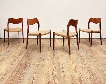 Mid century teak dining chairs by Niels O. Møller for J.L. Moller, Model 71, Set of 4, Denmark, 1970s