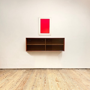 Mid Century wall mounted teak cabinet or display case with glass doors, Rex Raab for Wilhelm Renz,Germany, 1960s