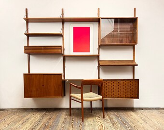 Vintage Poul Cadovius Wall Unit, Mid-Century Modern Design Shelving System Royal