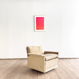 Mid Century Lounge Sessel, Easy Chair by Dieter Rams for Vitsoe, German Design fiber glass Armchair with Suede cushions, 1960s