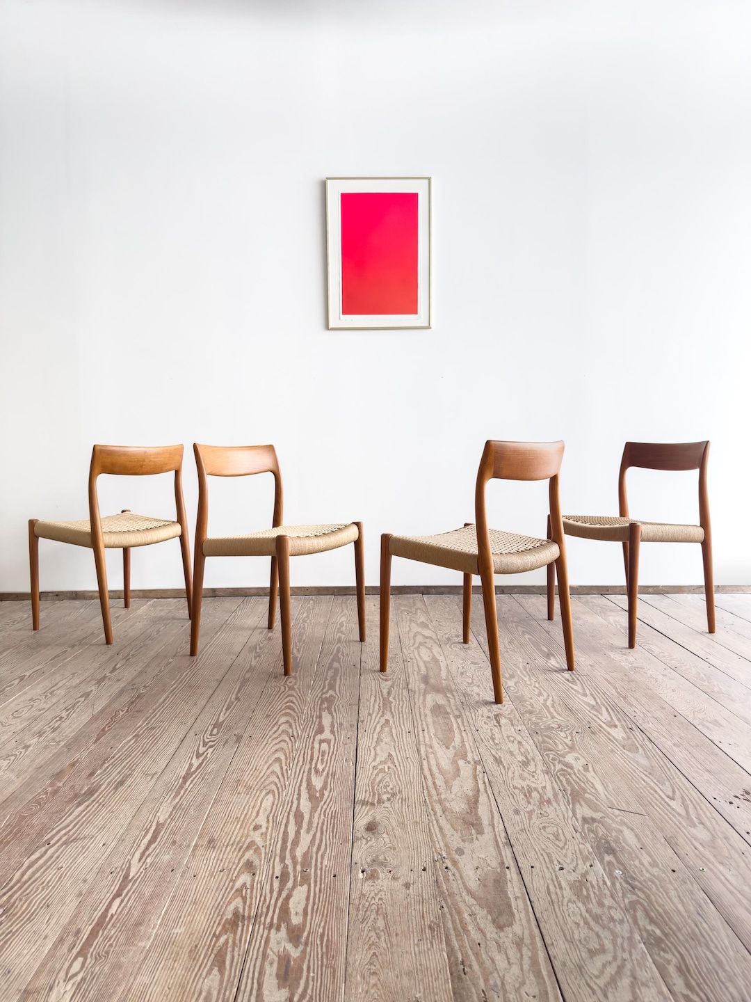 Mid Century Teak Dining Chairs With Papercord Seats by Niels O. Møller ...