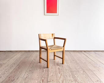 Mid Century Brutalist Armchair by Tage Poulsen with Woven Seat, Vintage Design