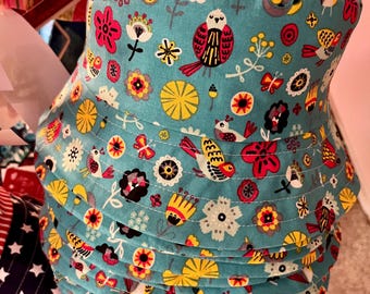 Boho Hippie Bucket Hat in Teal background with birds flowers