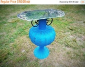 on sale Unique Vintage Blue Wicker Rattan Urn With Antique Mirror Table Top
