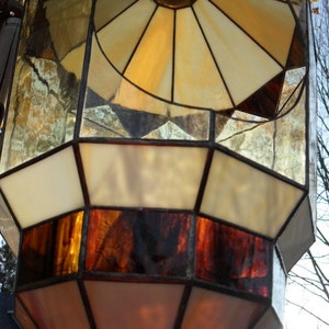 Vintage Stained Glass Hanging Chandelier Mid Century 1950s. ON HOLD
