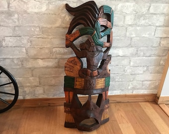 Vintage Tribal Hand Painted Wall Hanging 1970s