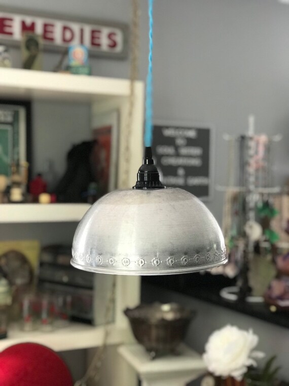 Vintage Hand Made Hanging Metal Bowl Lamp