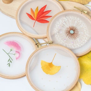 Transparent Embroidery  Kit, Dandelion/Ginkgo leaf/Maple leaf/Flos Albiziae ,double-sided Embroidery Hoop art, gift, Craft kits, Diy kit