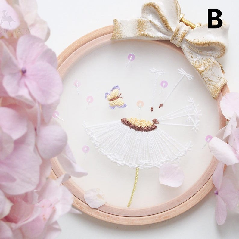 Dandelion and Butterfly embroidery,double-sided Embroidery Hoop art Christmas friend gift Diy kit Transparent Embroidery Kit Craft kits