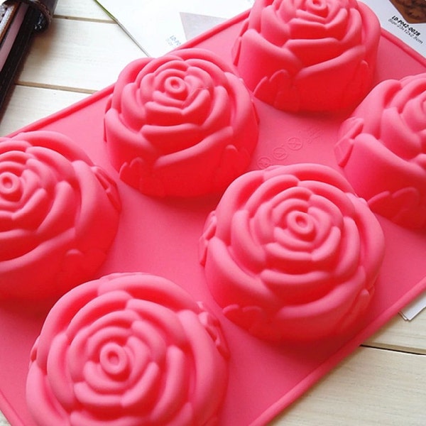 6-holes Big rose flower mold Silicone Cake Mold Handmade Chocolate Mould Ice tray cube pudding mould handmade soap mold Baking tools