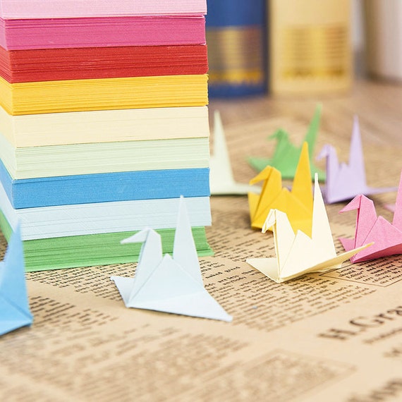 100 Sheets Origami Paper Paper Crane Kit Four Size 7x7 10x10 15x15 20x20cm Squares Paper 10 Colors Diy Door Curtain