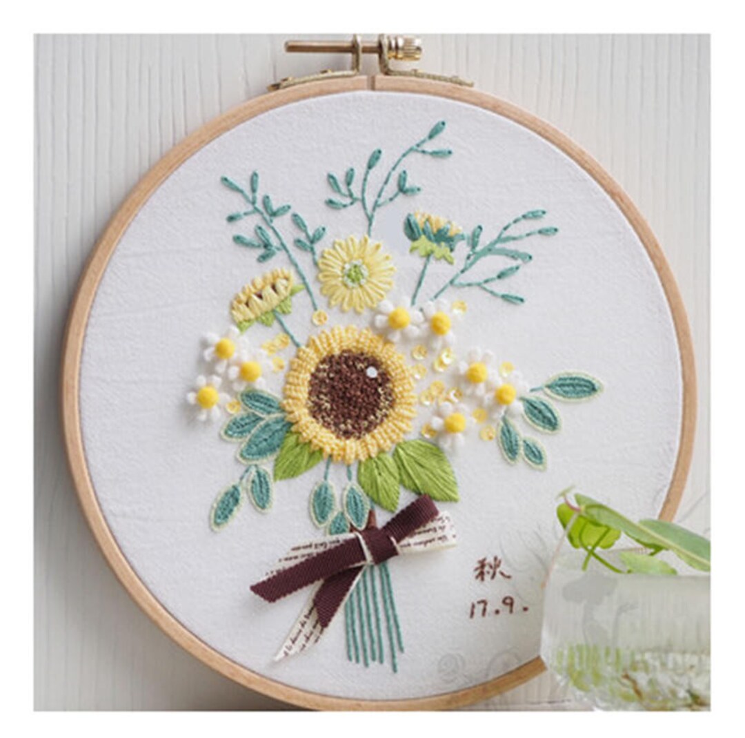 Creative Sunflower Embroidery Kit, Beginner Embroidery Kit, Hand ...
