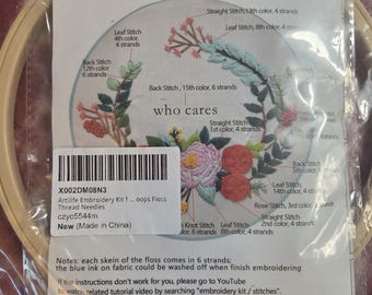Artlife Flowers Embroidery Kit. FREE SHIPPING. Good Condition.