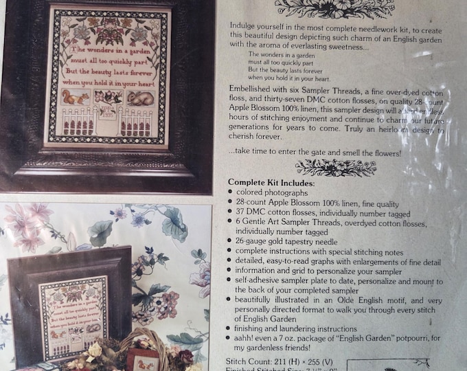 Hearts Content English Garden Counted Cross Stitch Kit. FREE SHIPPING. Preowned Older Condition.