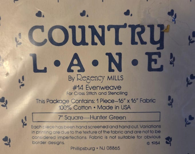 Country Lane #14 Evenweave 16x16 Fabric with 7" Square Hunter Green . FREE SHIPPING.