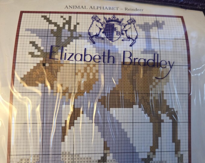 Elizabeth Bradley R Reindeer Luxury Mini Needlepoint Canvas Kit. 10 Mesh 6"x6". Preowned Estate Sale Like New Condition. Free Shipping.