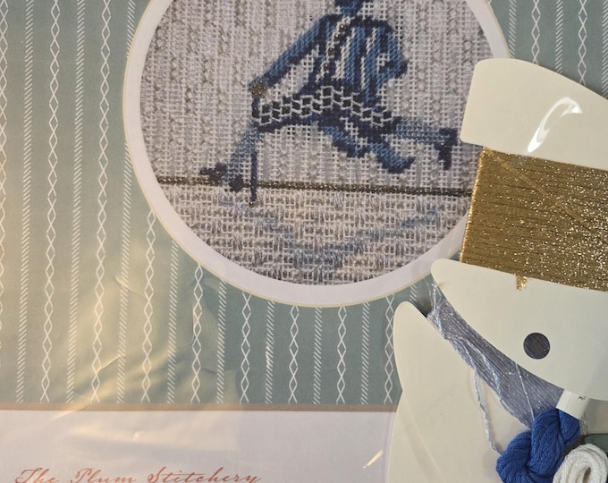 Plum Stitchery 10 Lords A Leaping Kit Needlepoint Canvas Kit. 18# 4". Round. Preowned Estate Sale Good Condition.