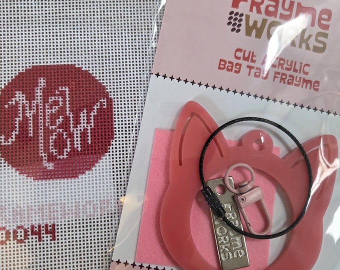 Meow Canvas with Acrylic Cat Bag Tag Frame Needlepoint Kit. FREE SHIPPING. New Condition. Great for Beginners.