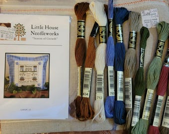 Little House Needleworks Season of Growth Cross Stitch Pattern including 28 ct Fabric and Floss (dmc 931, not included) FREE SHIPPING.