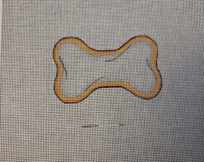 Dog Bone Tag Ornament Needlepoint Canvas 18# 4"x2.5". Preowned Estate Sale Like New Condition. Free Shipping.