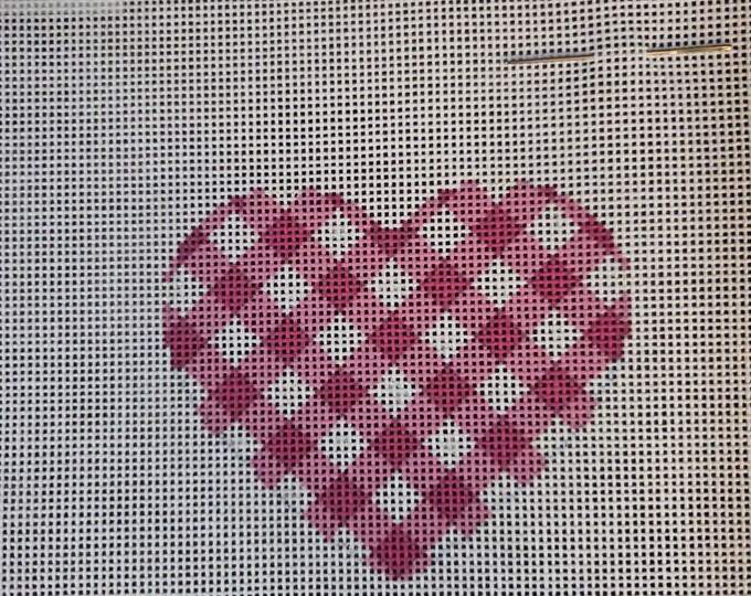 Associated Talent Dark Pink Gingham Heart Needlepoint Canvas 18# 3.5". Preowned Estate Sale Like New Condition. Free Shipping.