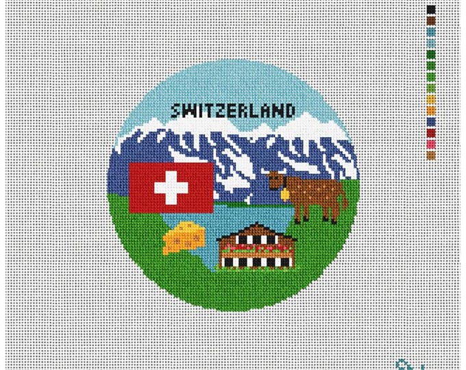 Switzerland Needlepoint Canvas. 18 Mesh 5" Round. New Condition. Free Shipping.