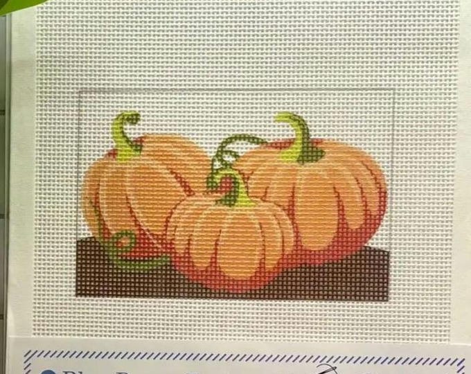 Blue Poppy Three Pumpkins Needlepoint Canvas Kit 13 mesh 6x4. New Condition. Free Shipping.