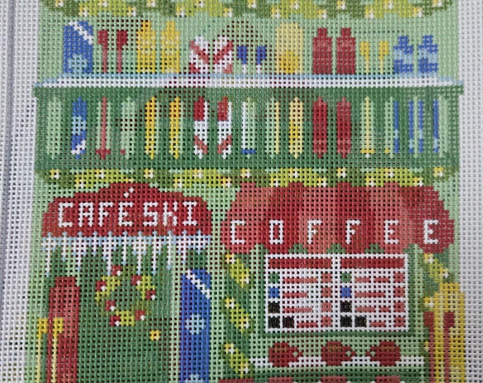 Cafe Ski Shop Christmas Village 13 Mesh Design 7.8x8.7 Needlepoint Canvas 12x13. FREE SHIPPING. New Condition.