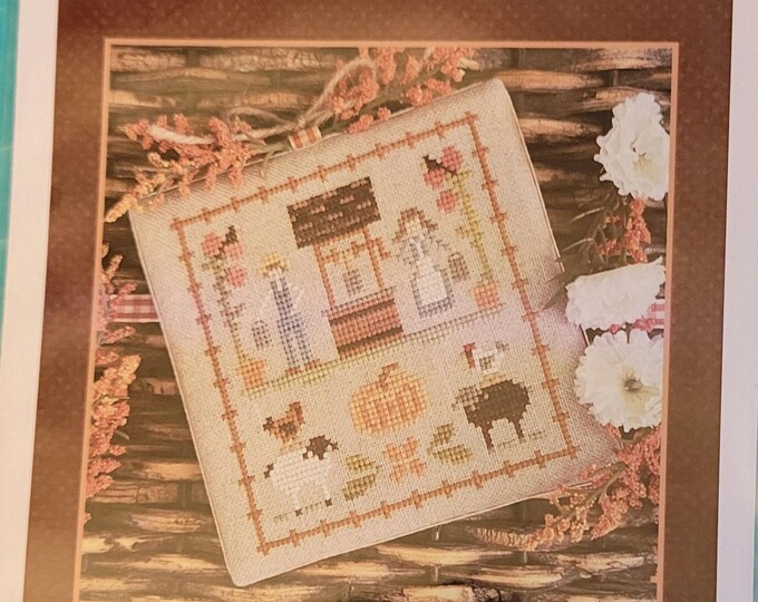 Little House Needleworks Fall on the Farm Wishing You Well Cross Stitch Pattern. FREE SHIPPING.