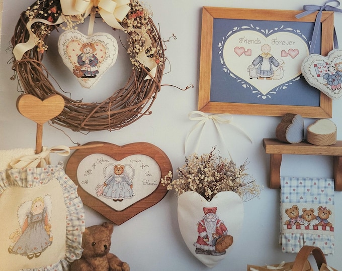 Vintage Leisure Arts From The Heart Cross Stitch Pattern. Free SHIPPING.