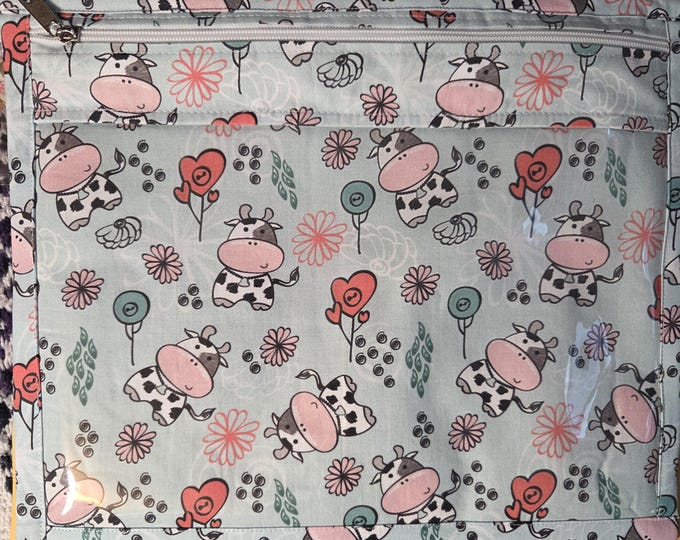 13x11 Cows Project Bag with Zipper and Clear Front. Preowned Never Used. FREE SHIPPING