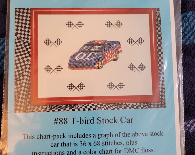 Vintage Motor Racing #88 Tbird Stock Car Cross Stitch Pattern. Good Condition. Free Shipping.