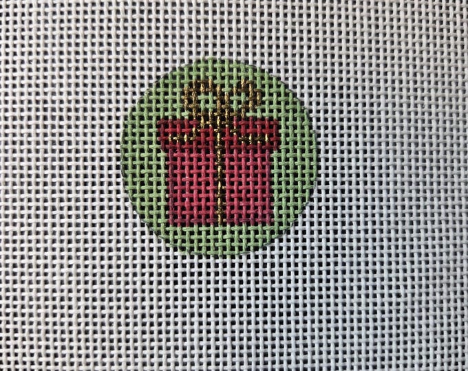 Christmas Gift Mini Round Needlepoint Canvas.  18 Mesh 1.5" Mini Round. Preowned Estate Sale Like New Condition. Free Shipping.