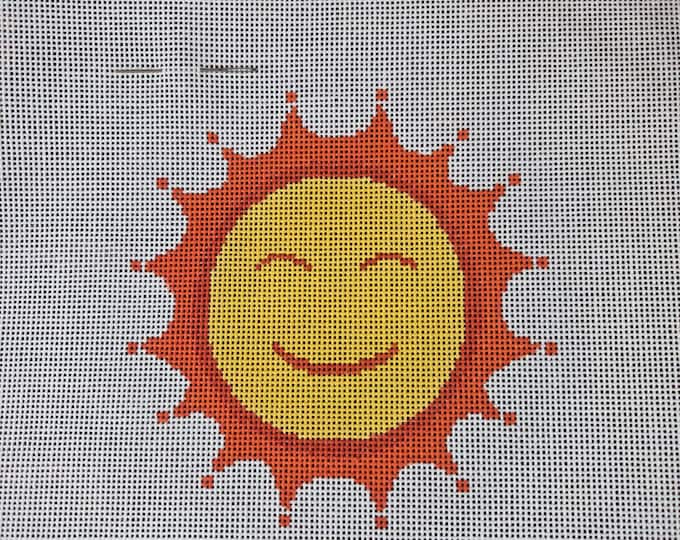 Initial K Studio Sun Needlepoint Canvas with Threads 18# 5"x5". Preowned Estate Sale Good Cond.