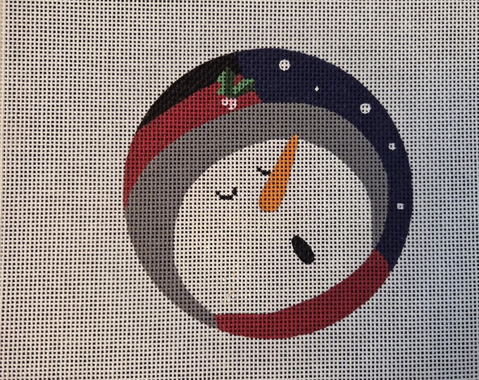 Pepperberry Designs  Snowman Top Hat Needlepoint Canvas 18# 4" Round. Preowned Estate Sale Like New Condition. Free Shipping.