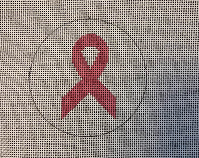 Kristine Kingston Breast Cancer Needlepoint Canvas with Threads 18# 3" Round. Preowned Estate Sale Good Condition. Free Shipping.