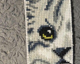 Cat Face Handmade Cross Stitched Bookmark. FREE Shipping.