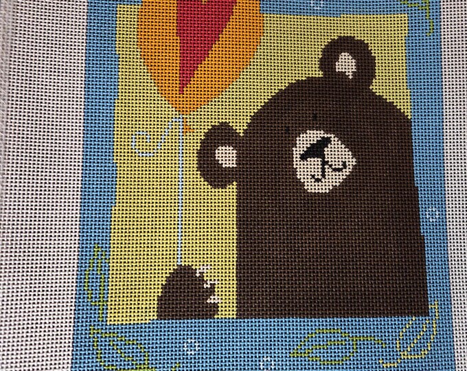 Pippin Bear with Balloon  Needlepoint Canvas 13# 7.75"x 9.25". Preowned Estate Sale Like Good Condition. Free Shipping.