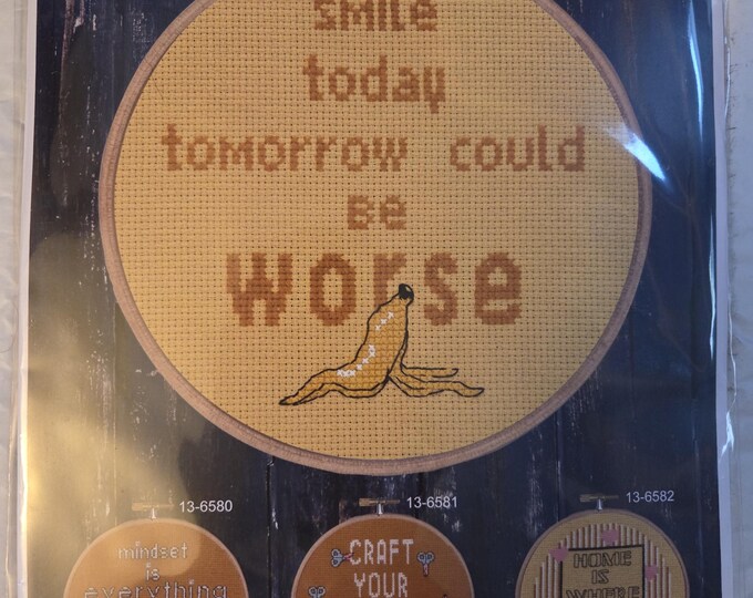 Permin Smile Today Tomorrow Could Be Worse Counted Cross Stitch Kit. FREE SHIPPING. New Condition