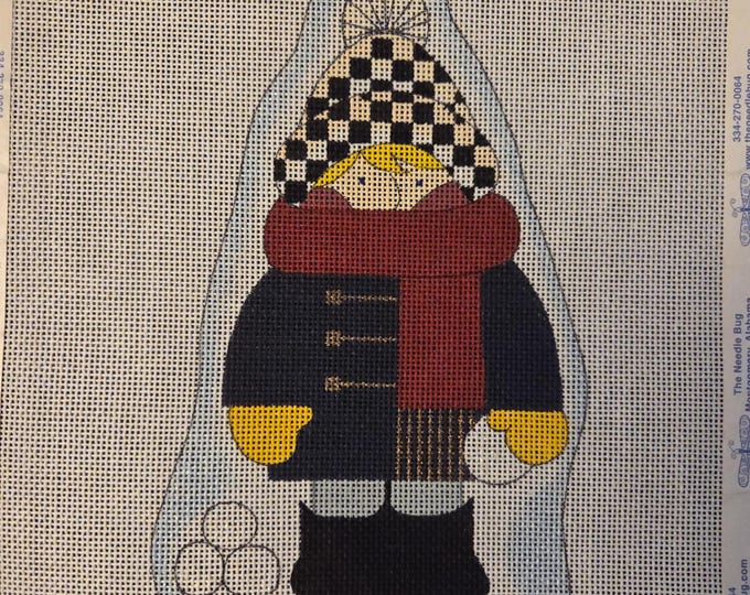 Mile High Princess Ready For A Snowball Fight MHP2437 Needlepoint Canvas 18# 3.25"x6". Preowned Estate Sale Good Condition. Free Shipping.