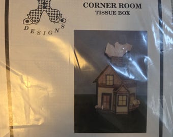 LuvLee Designs Corner Room Tissue Box Cover Plastic Canvas Kit FREE SHIPPING. Older Good Condition.