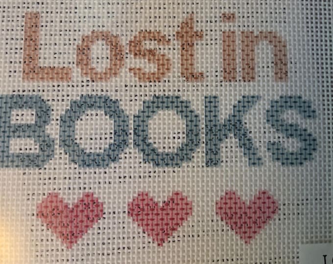 Lost In Books Needlepoint Canvas Kit 13 mesh 5x5. New Condition. Free Shipping.