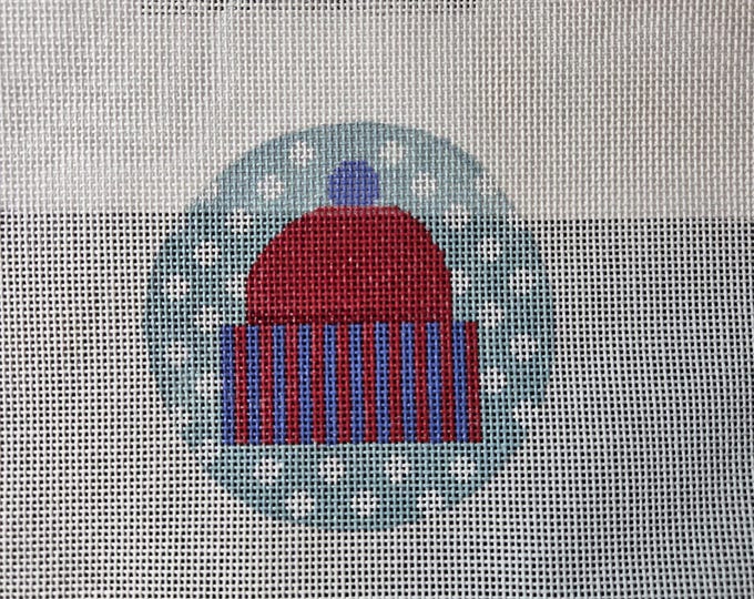 Patty Bee Snowflake Cap Club Co2-4 Needlepoint Canvas with Threads.  18 Mesh 3.5" Round Preowned Estate Sale Like New Condition.