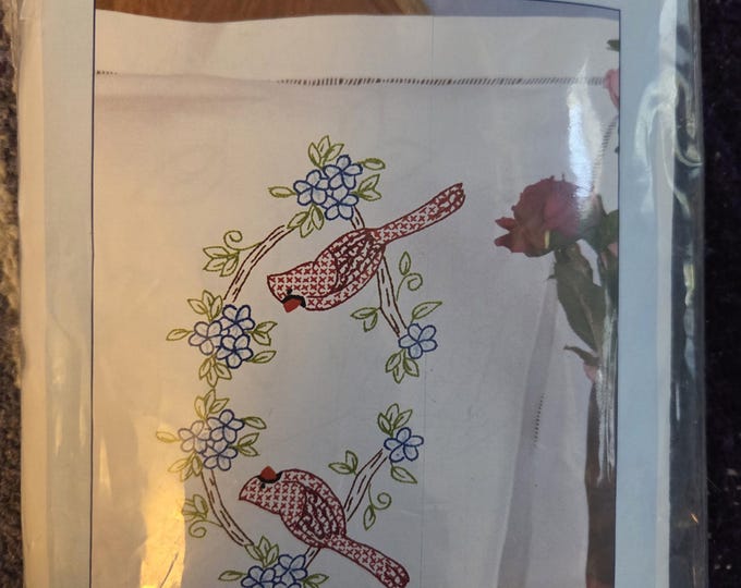 Embroidery Pair of Pillowcases Cardinals. FREE SHIPPING. Good Condition.